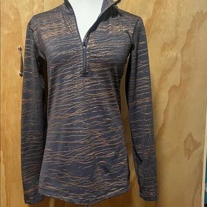 Nike Dark Gray and Copper Dri-FIT Small fitted ¾ Zip pullover.